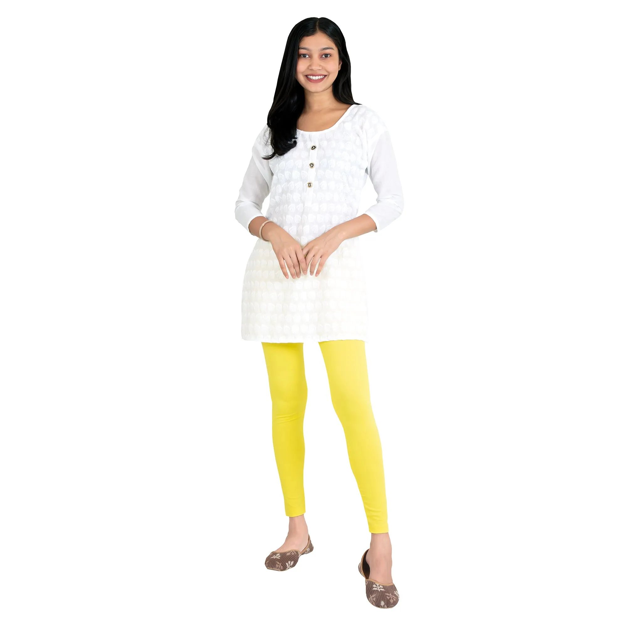 Women Pop Yellow Breathable Long Length Legging