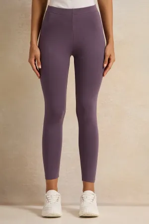 Women Purple Leggings Set (Pack Of 2)