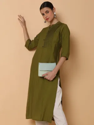 Women Solid Green Straight Kurta