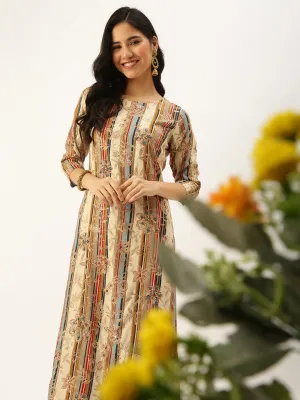 Women's Beige Printed Straight Kurtas