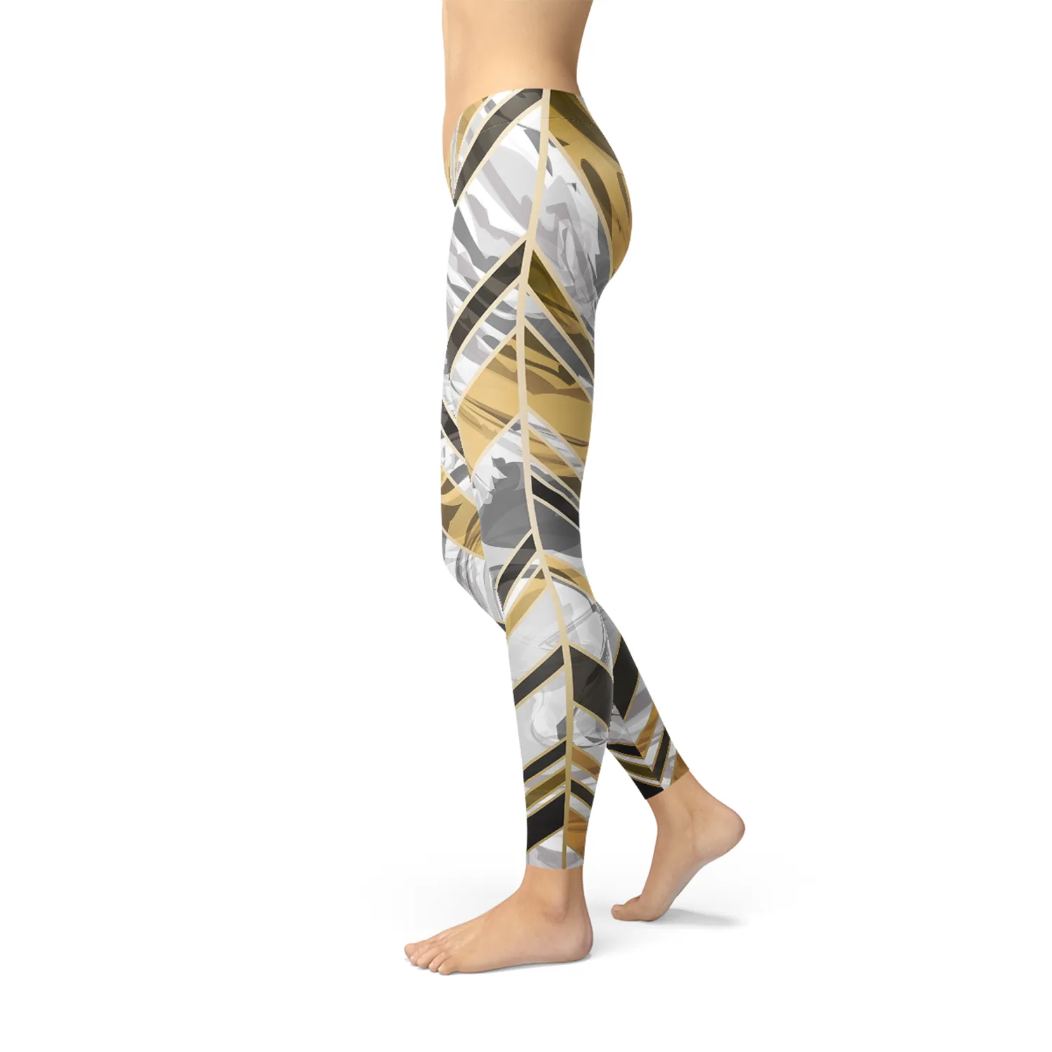 Women's Black and Gold Accented Marble Print Leggings