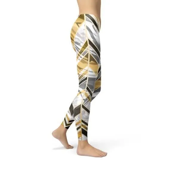 Women's Black and Gold Accented Marble Print Leggings