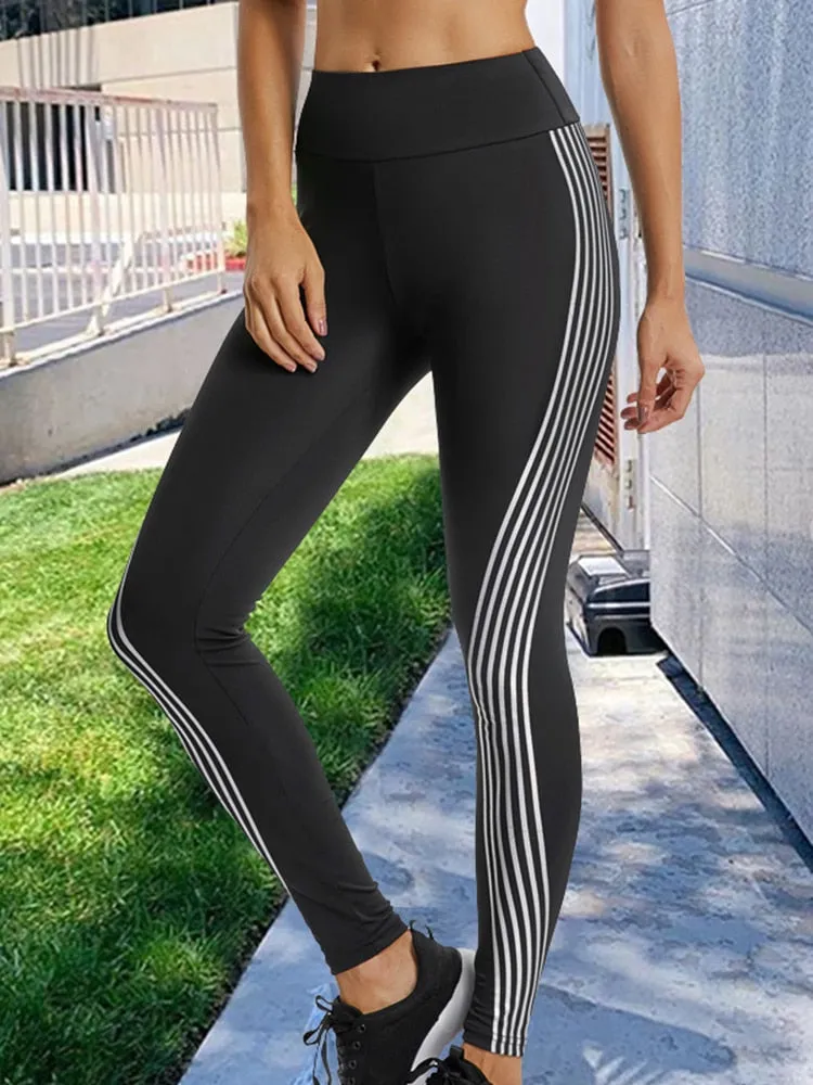 Women's Casual Slim Iridescent Reflective Material Printed Fitness Leggings Slim Stretch Elastic Glow in Dark Pants Trousers