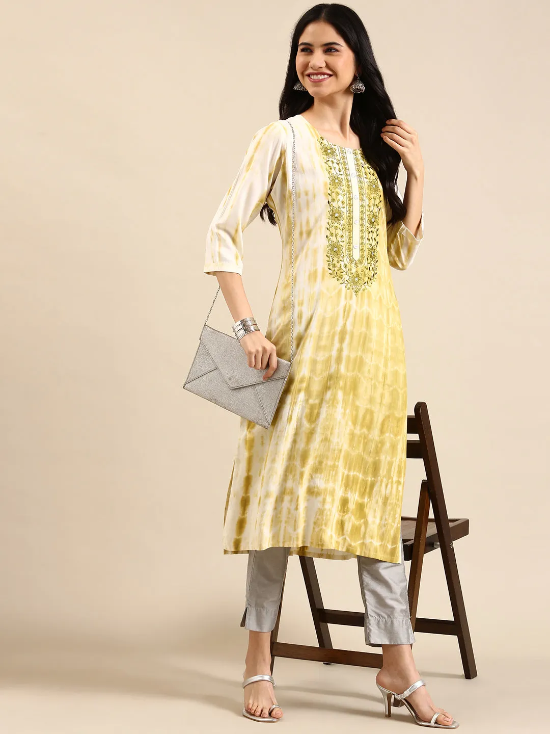 Women's Green Tie Dye Straight Kurta