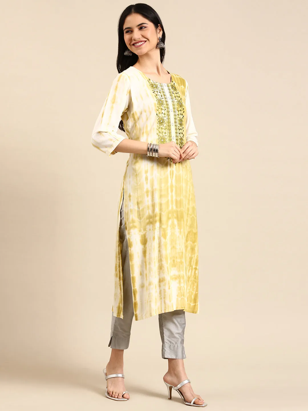 Women's Green Tie Dye Straight Kurta