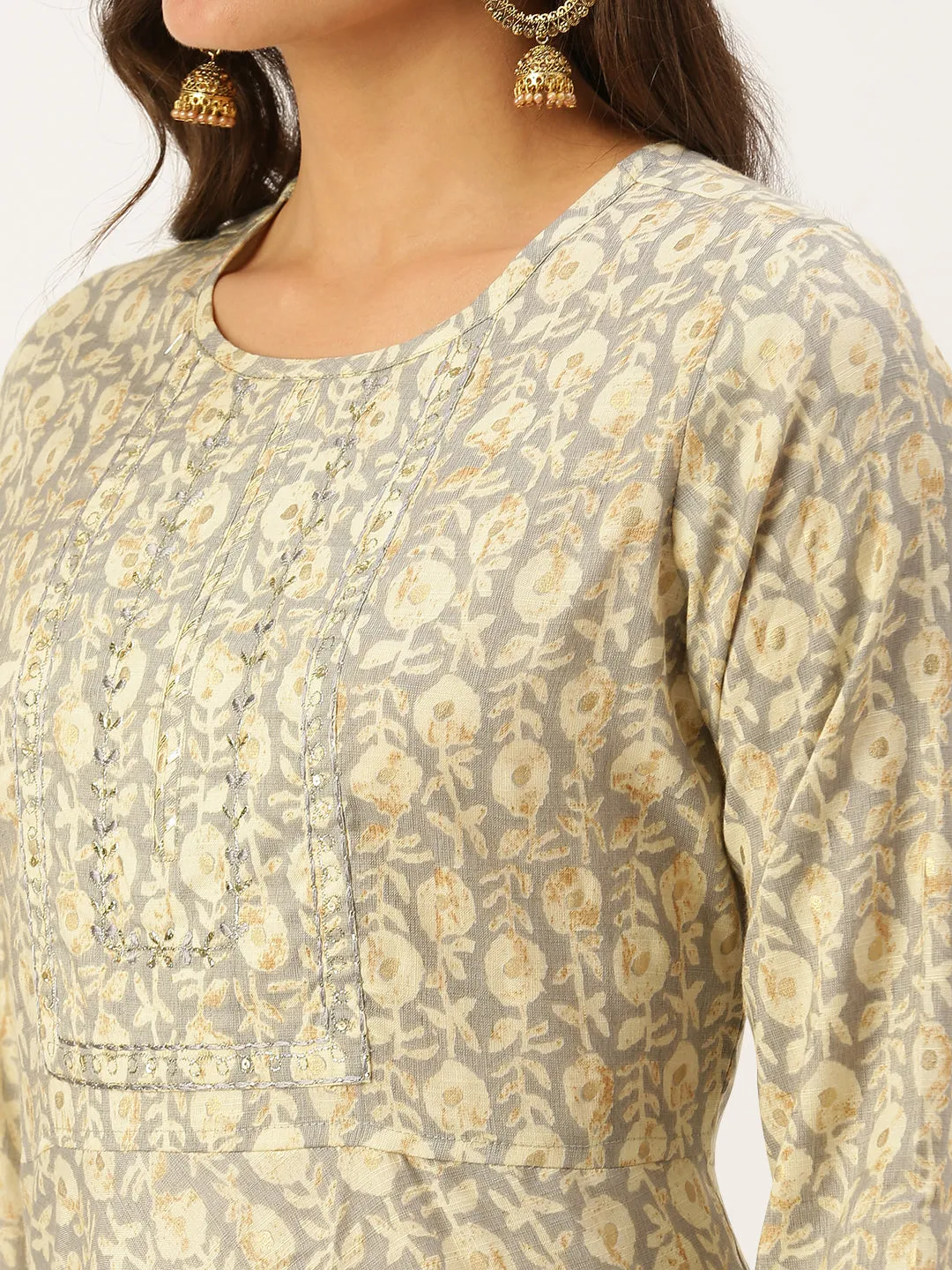 Women's Grey Printed A-Line Kurtas