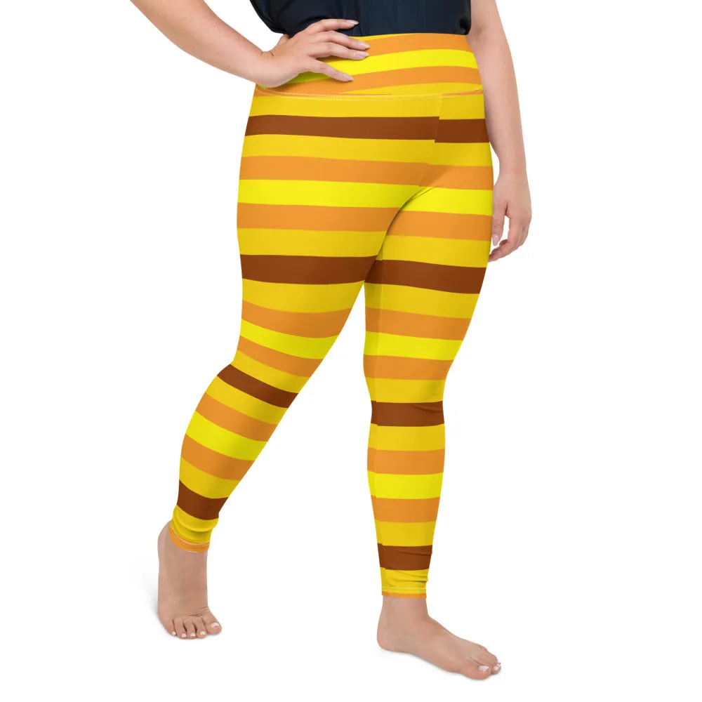 Women's High Waist Plus Size Striped Honey Comb Leggings Yoga Pants