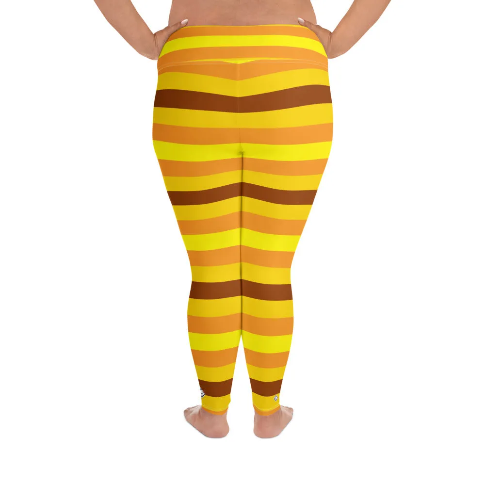 Women's High Waist Plus Size Striped Honey Comb Leggings Yoga Pants