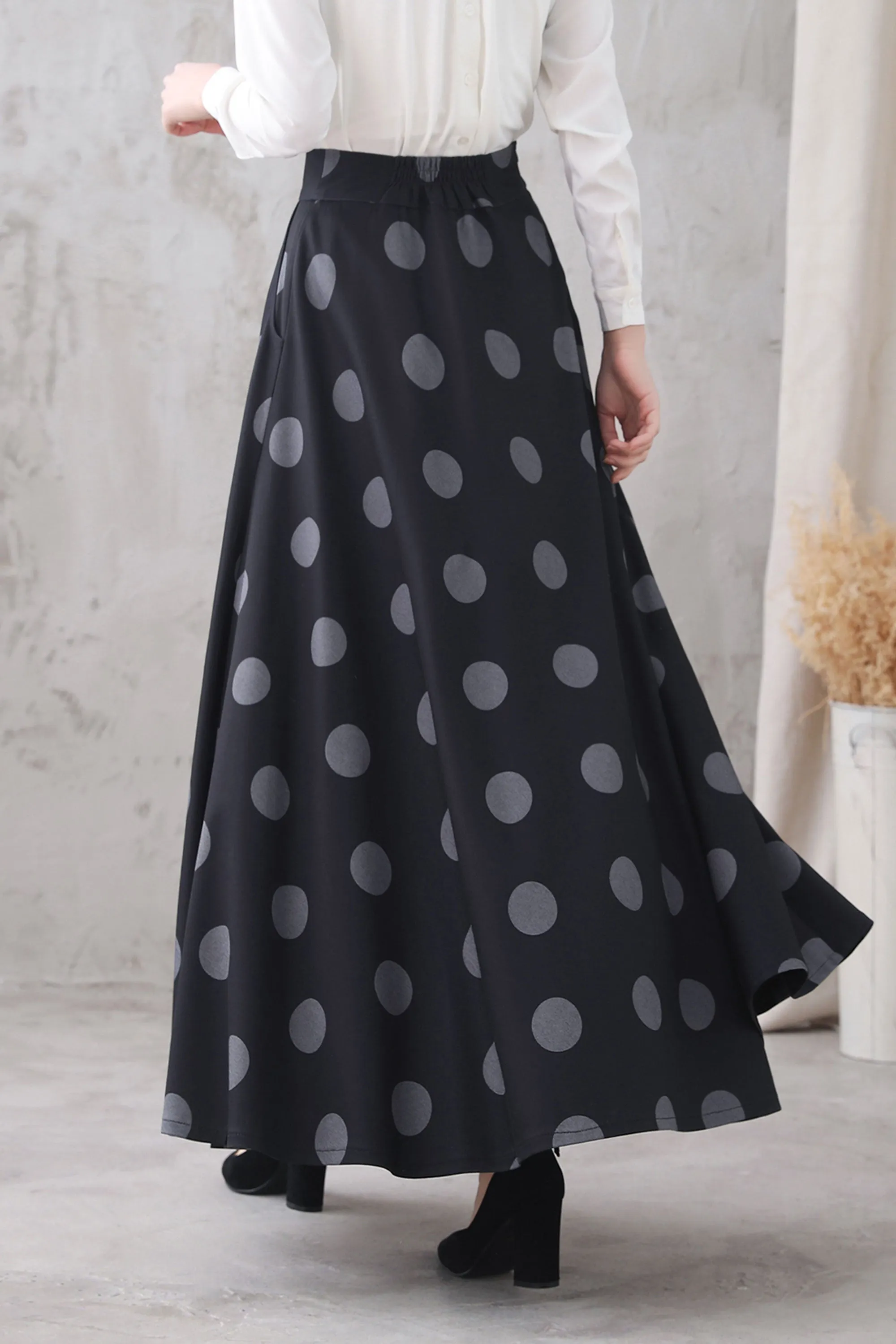 Womens Long Polka Dot skirt 3324