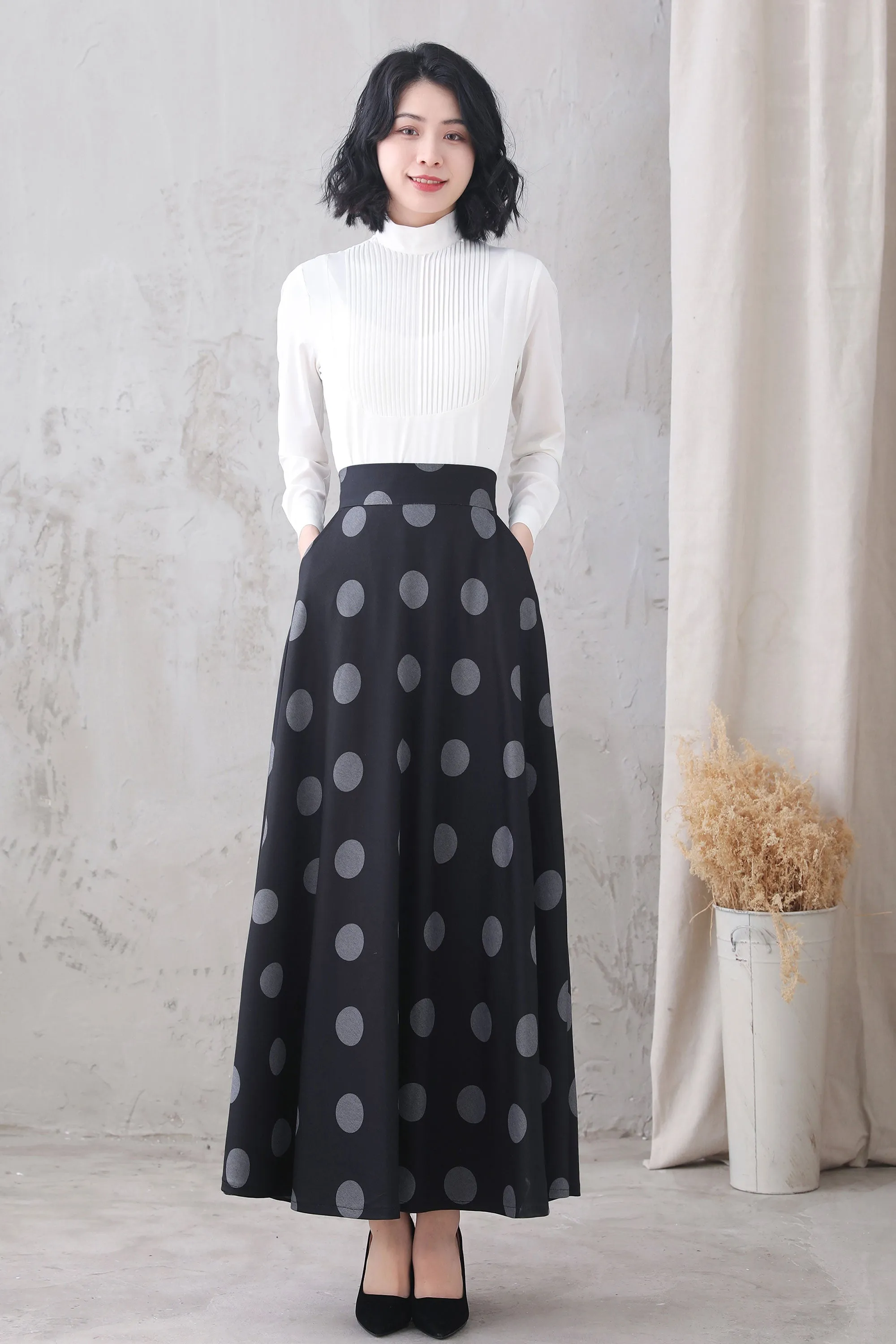 Womens Long Polka Dot skirt 3324