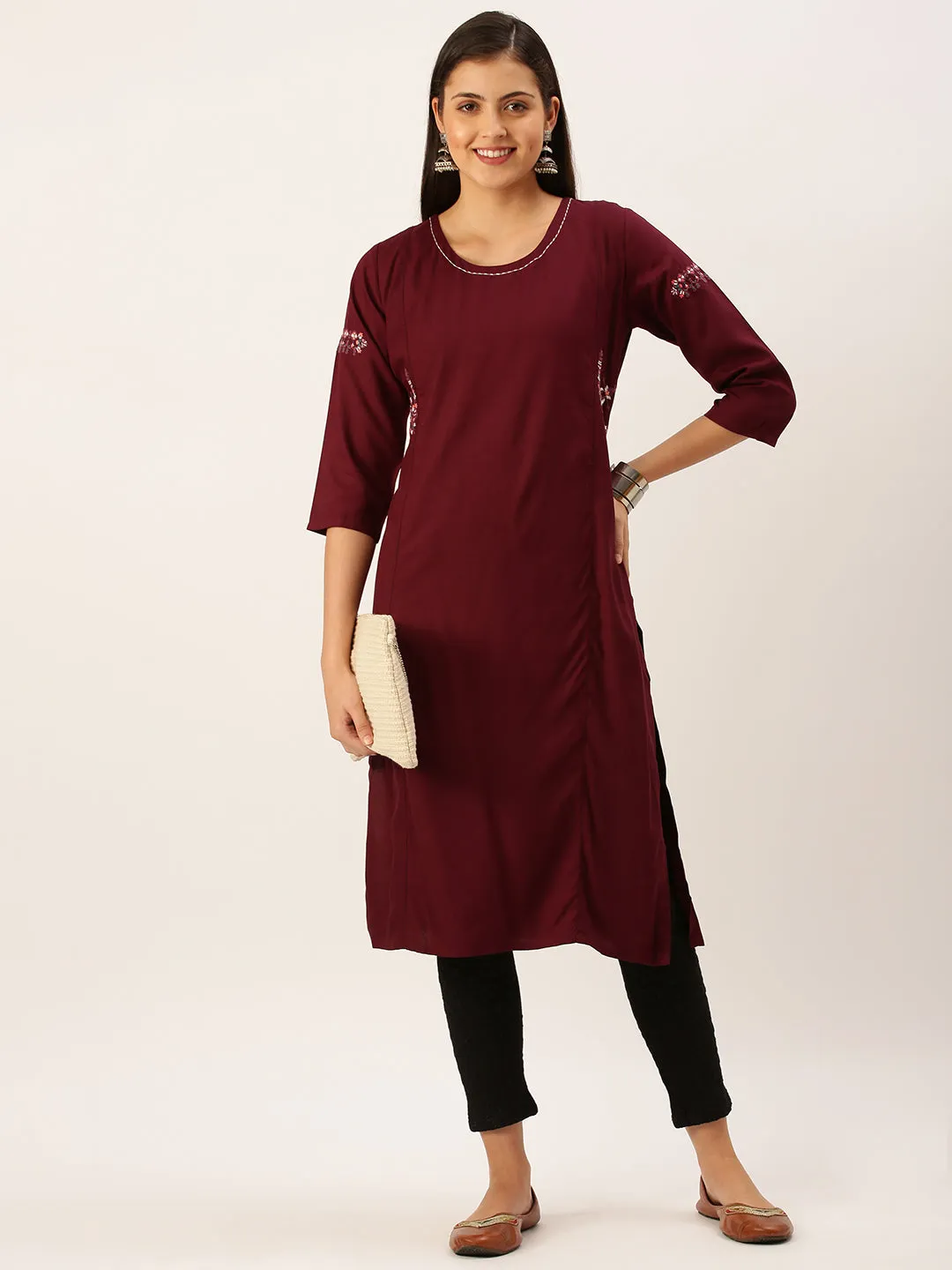 Women's Magenta Solid Straight Kurta