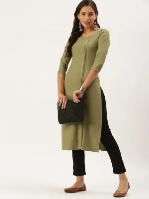 Women's Olive Solid Straight Kurta