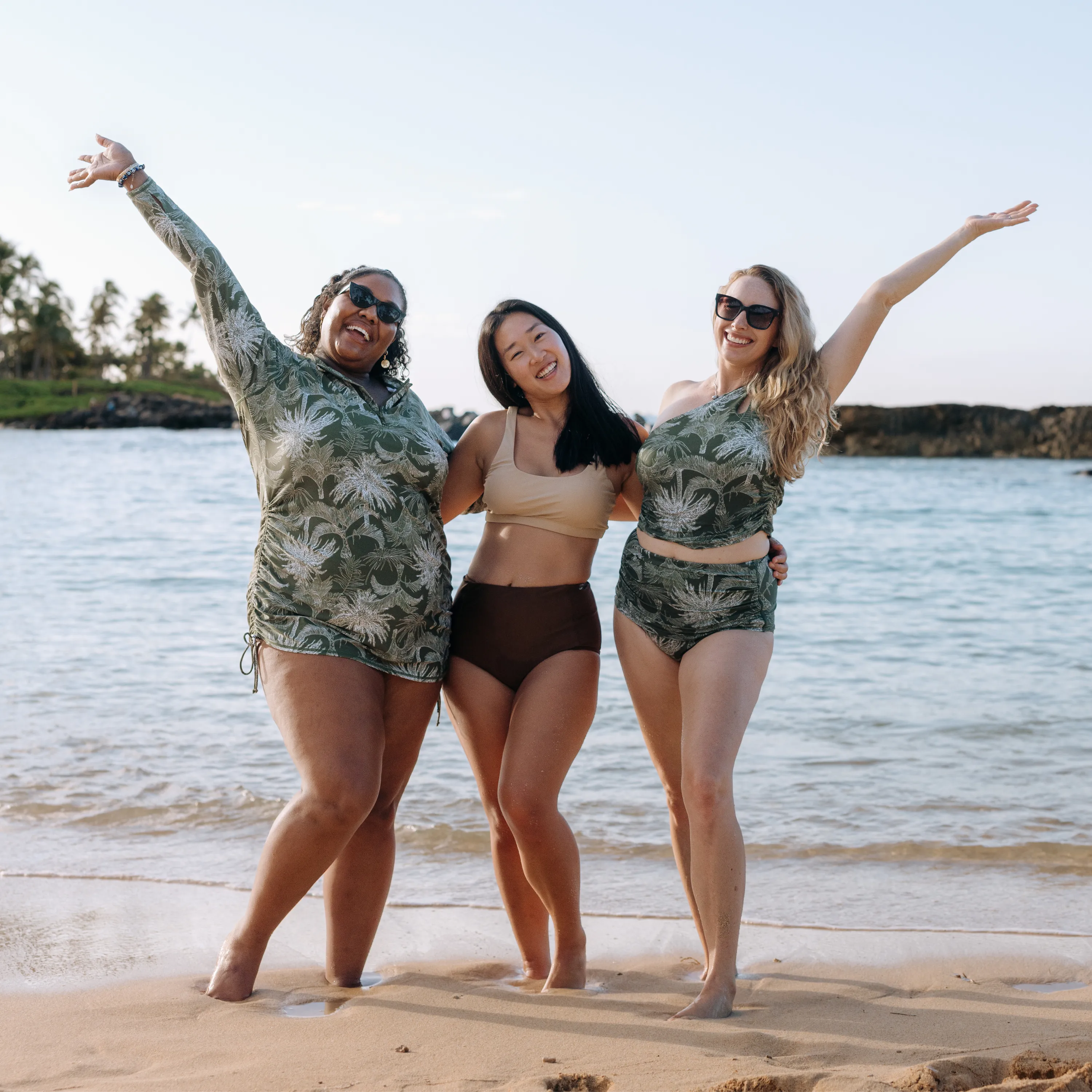 Women’s One Shoulder Crop Tankini Top | “Hawaiian Rainforest”