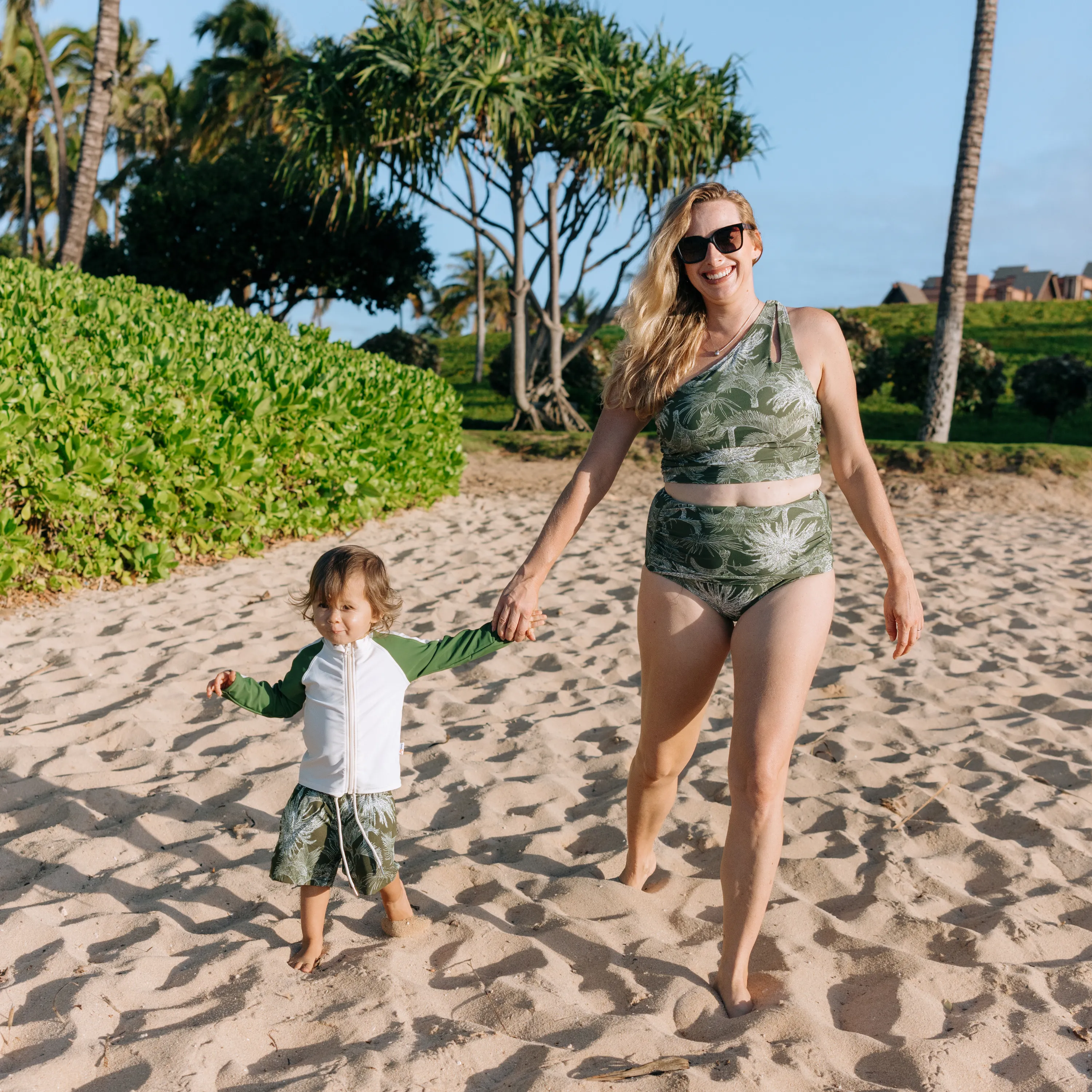 Women’s One Shoulder Crop Tankini Top | “Hawaiian Rainforest”