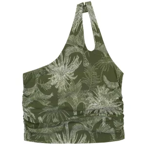 Women’s One Shoulder Crop Tankini Top | “Hawaiian Rainforest”