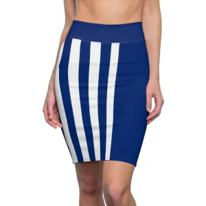 Womens Pencil Skirt Blue/white Stripe - Stretch Mini - S152393