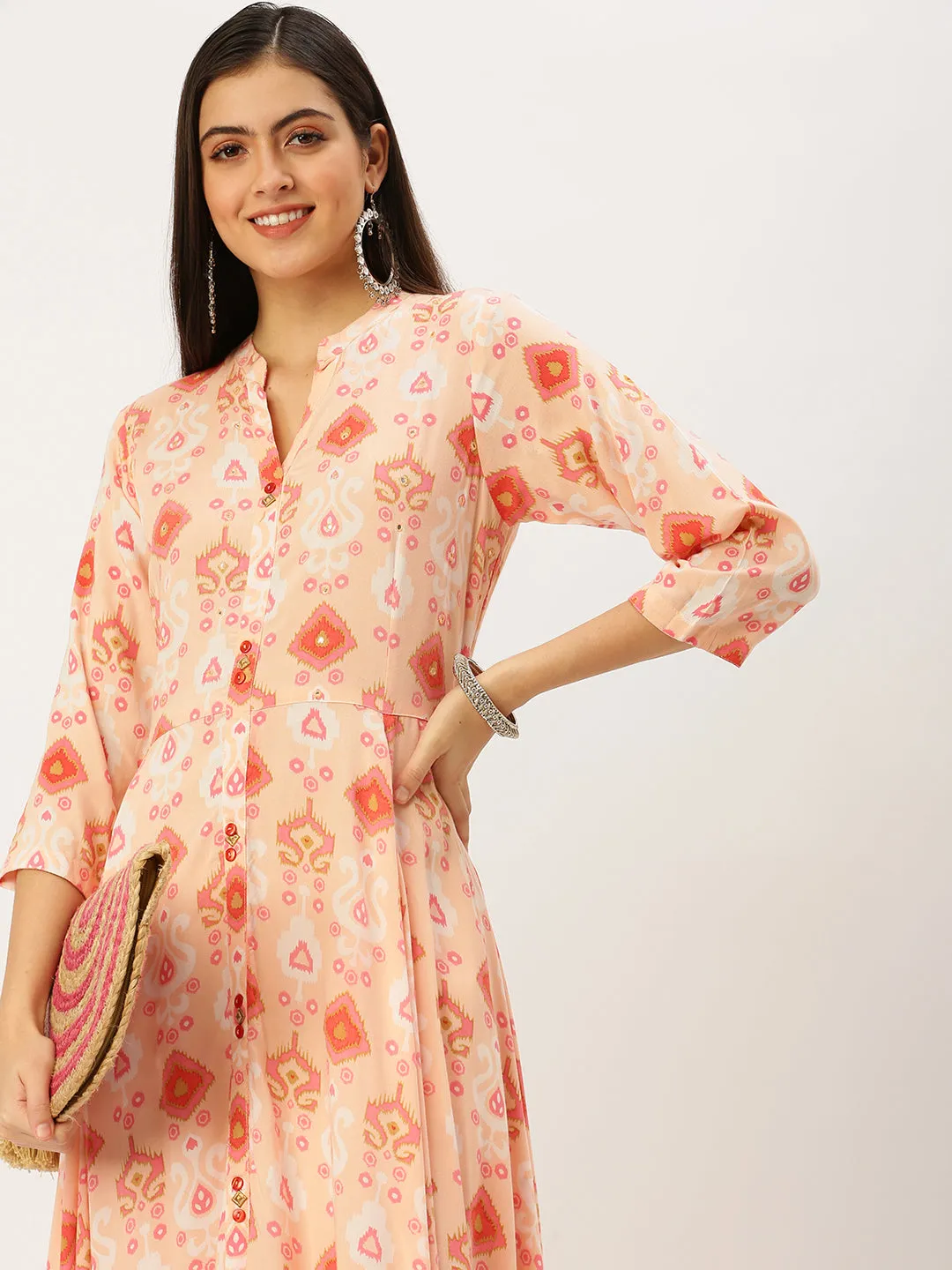 Women's Pink Printed Anarkali Kurtas