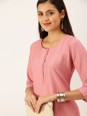 Women's Pink Solid Straight Kurta