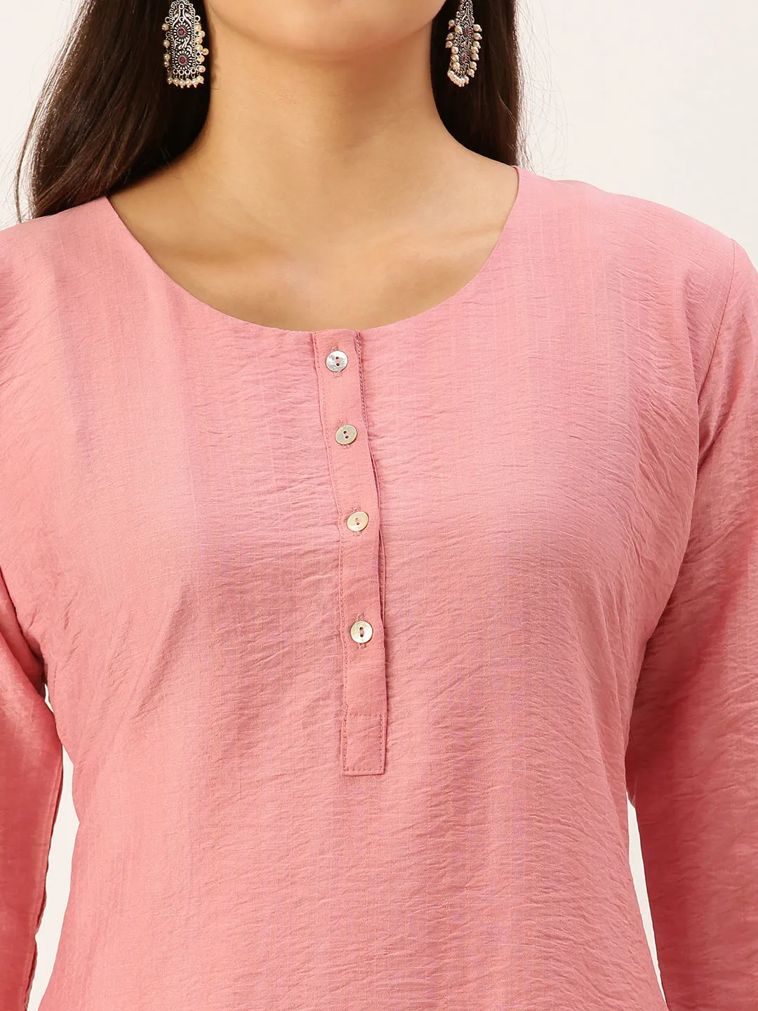 Women's Pink Solid Straight Kurta