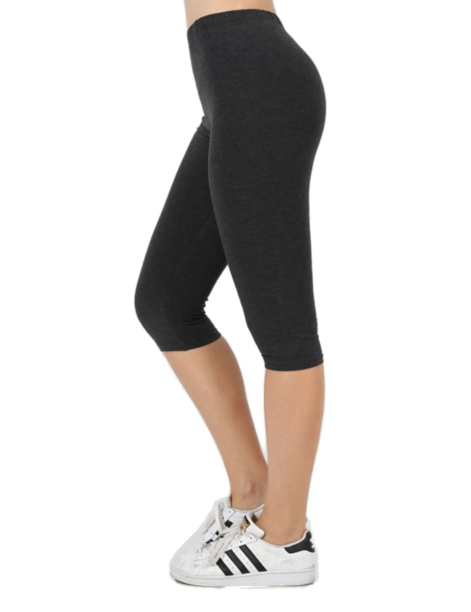 Womens Premium Cotton Comfortable Stretch Capri Leggings 15in Inseam (3-Pack)