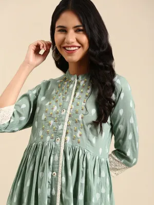 Women's Sea Green Solid Anarkali Kurta