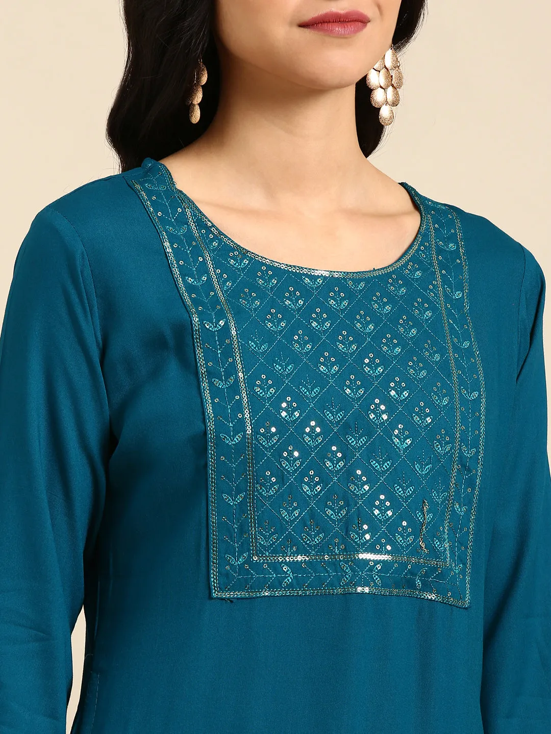 Women's Teal Solid Straight Kurta