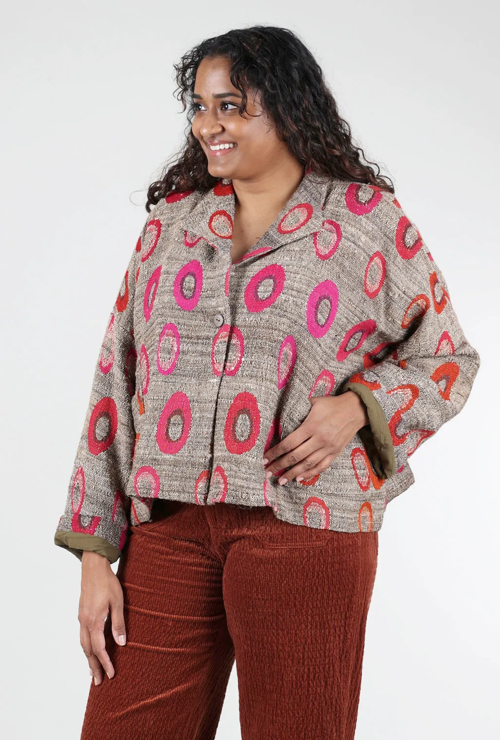 Wool Swing Annie Jacket, Khaki/Fuchsia