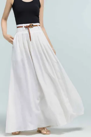 Xiaolizi handmade white linen pleated maxi skirt 2376#