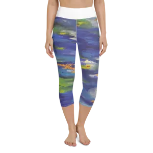 Yoga Capri Leggings - Blue Abstract