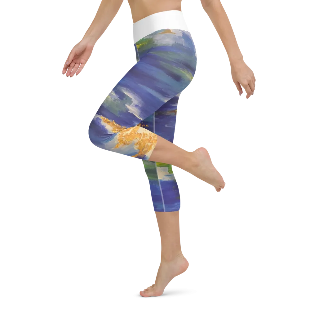 Yoga Capri Leggings - Blue Abstract