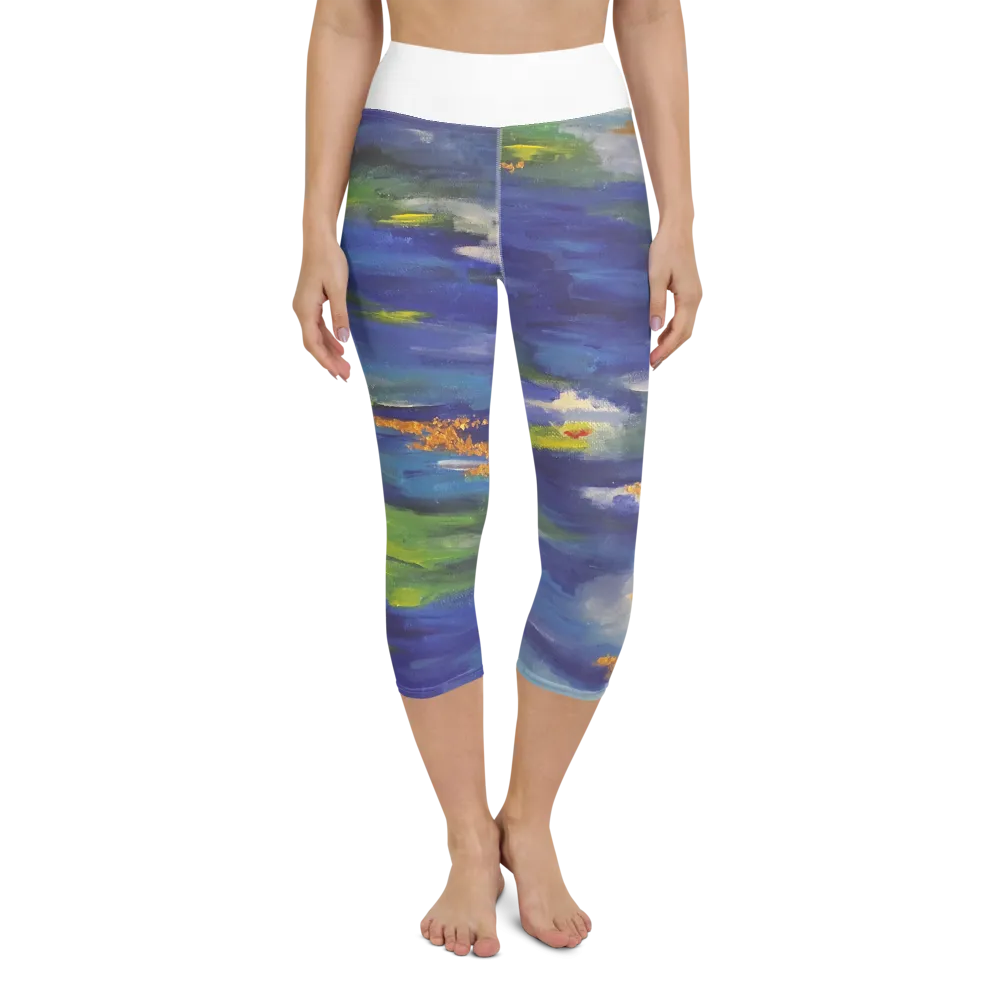 Yoga Capri Leggings - Blue Abstract