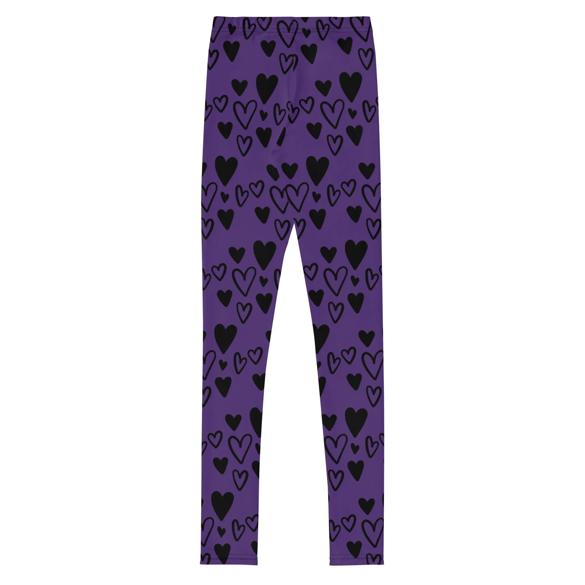 Youth Girl's  Leggings Purple Black hearts sizes 8-14