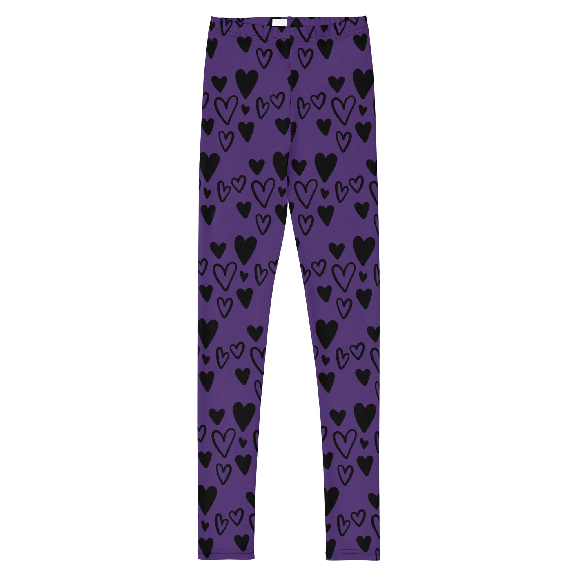 Youth Girl's  Leggings Purple Black hearts sizes 8-14