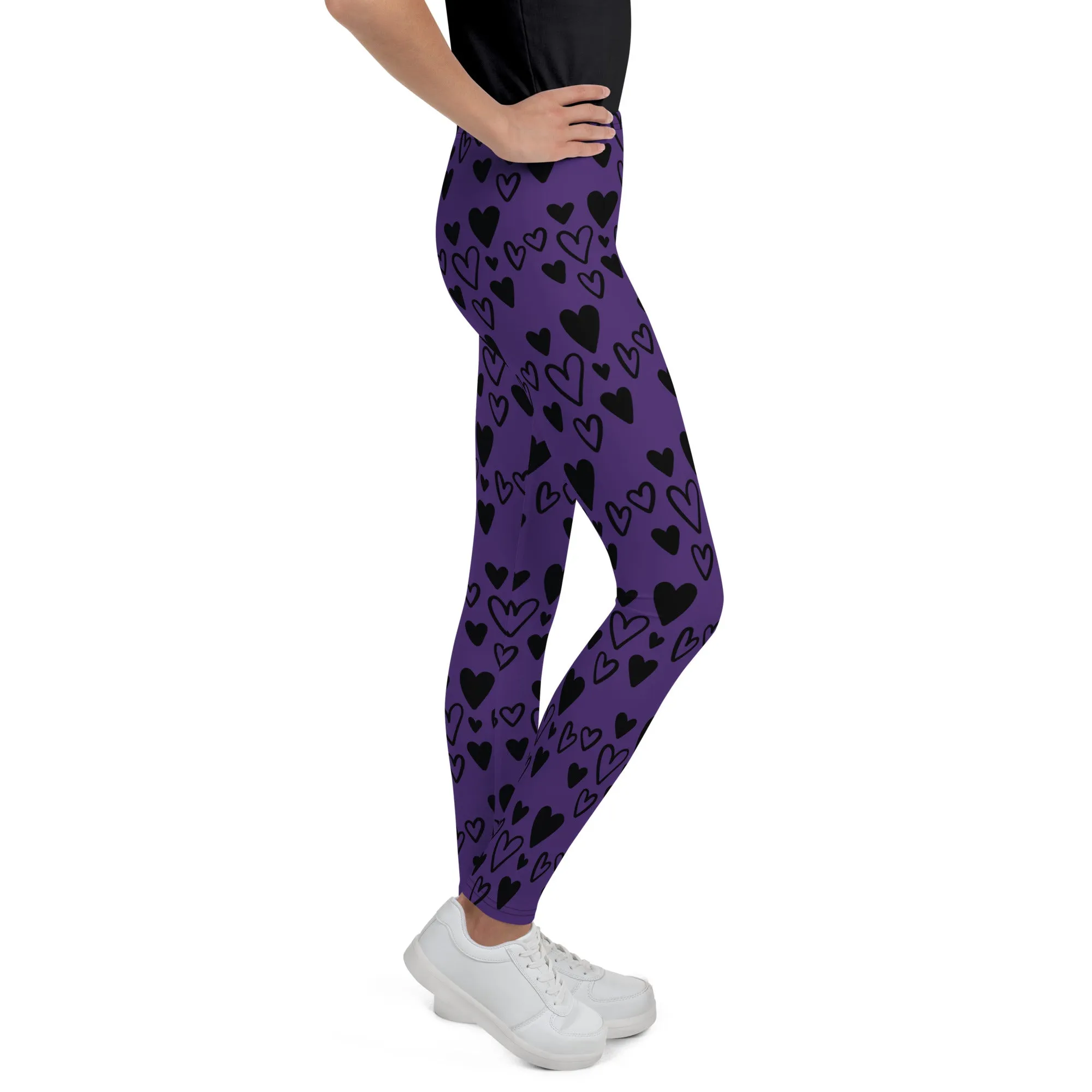 Youth Girl's  Leggings Purple Black hearts sizes 8-14