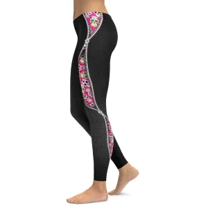 Zippered Pink Sugar Skull Leggings